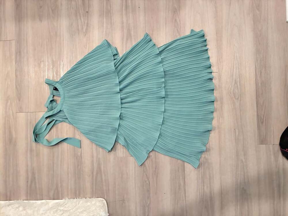 Zesica Halter Pleated Tiered Dress Size M Light Blue Sleeveless